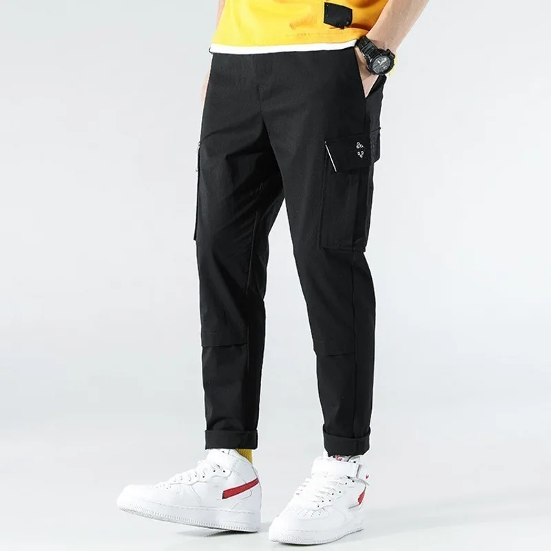 

Safari Style Mens Spring New Brand Solid Cargo Pants Fashion Pockets Drawstring Waist Full Length Casual Male Jogging Trousers