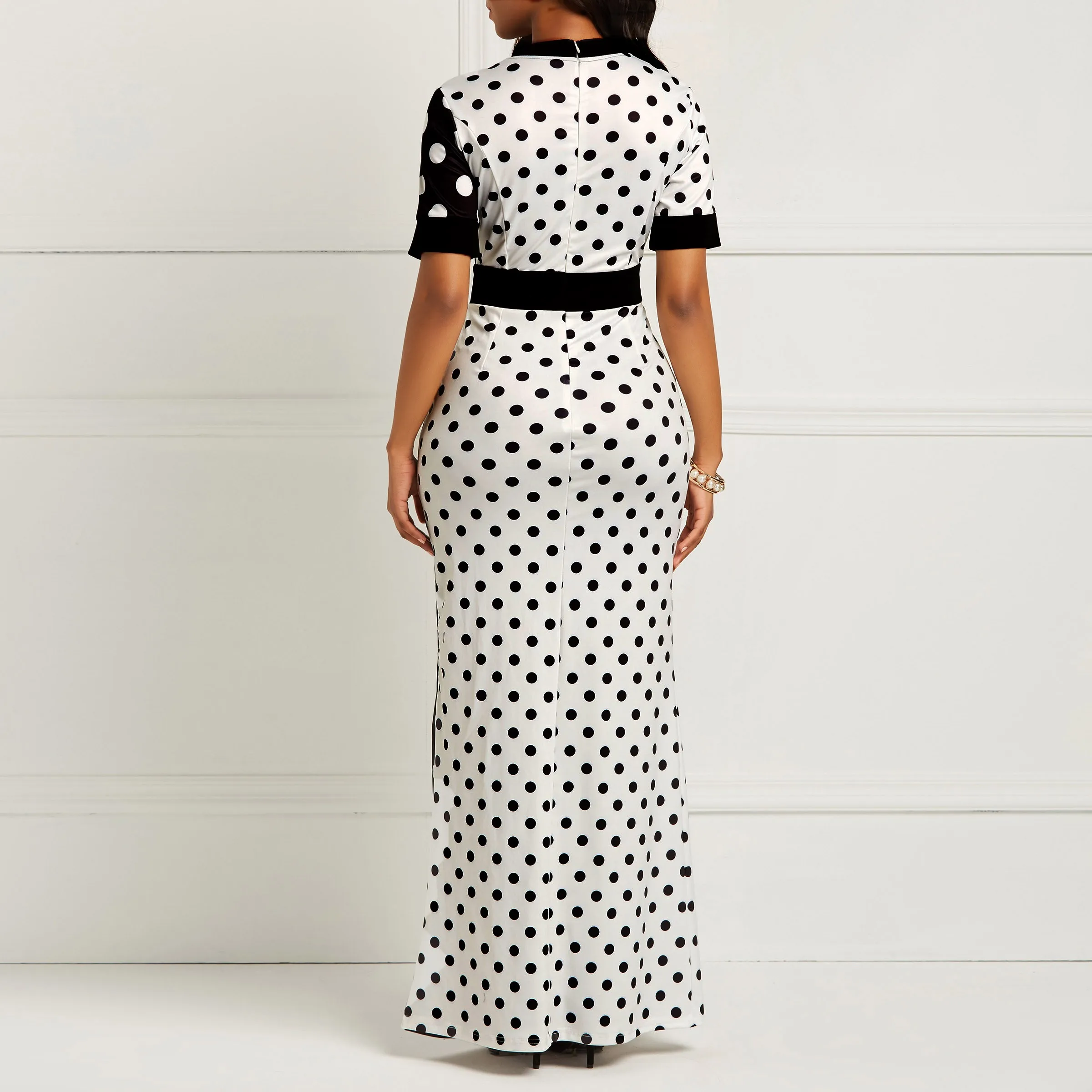 white maxi polka dot dress