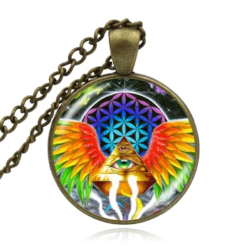 

KARAIRIS Fashion Handmade Flower of Life Mandala Necklace Henna Yoga Pendant Art Pattern Glass Necklaces Jewelry For Women Man