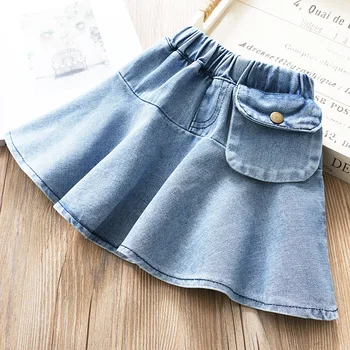 

2020 Summer Girls Denim Skirt Short Pocket Pleated Waist Skirt