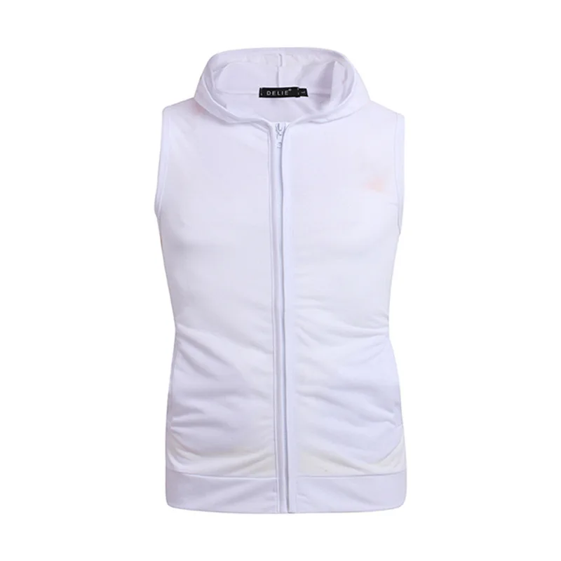 Летний мужской однотонный кардиган с капюшоном, повседневный жилет без рукавов, майки больших размеров