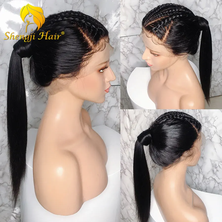 13x6 Синтетические волосы на кружеве человеческих волос парики для чернокожих Для женщин предварительно выщипанные волосы прямые бразильские парики Remy с детскими волосами SHENGJI