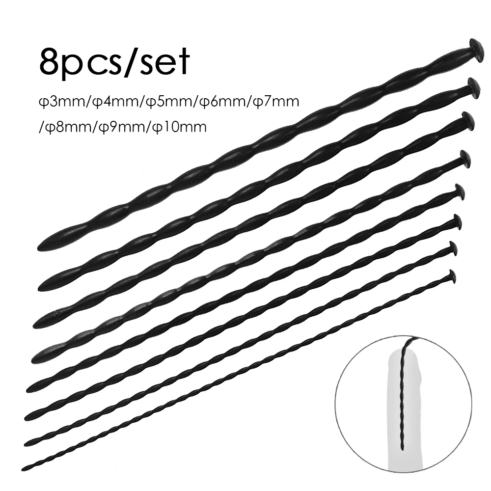 8Pcs/Set Silicone Chastity Holy Urethral Sound Beads Hollow Urethral Plug Probe Urinary Dilator Urethra Masturbation Rod 10mm penis sex toys