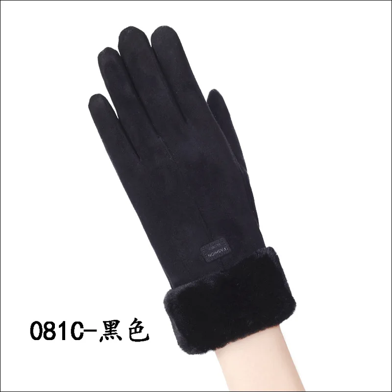 081C-black Перчатки зимние теплые перчатки женские уличные перчатки с сенсорным экраном - Цвет: 081C-black