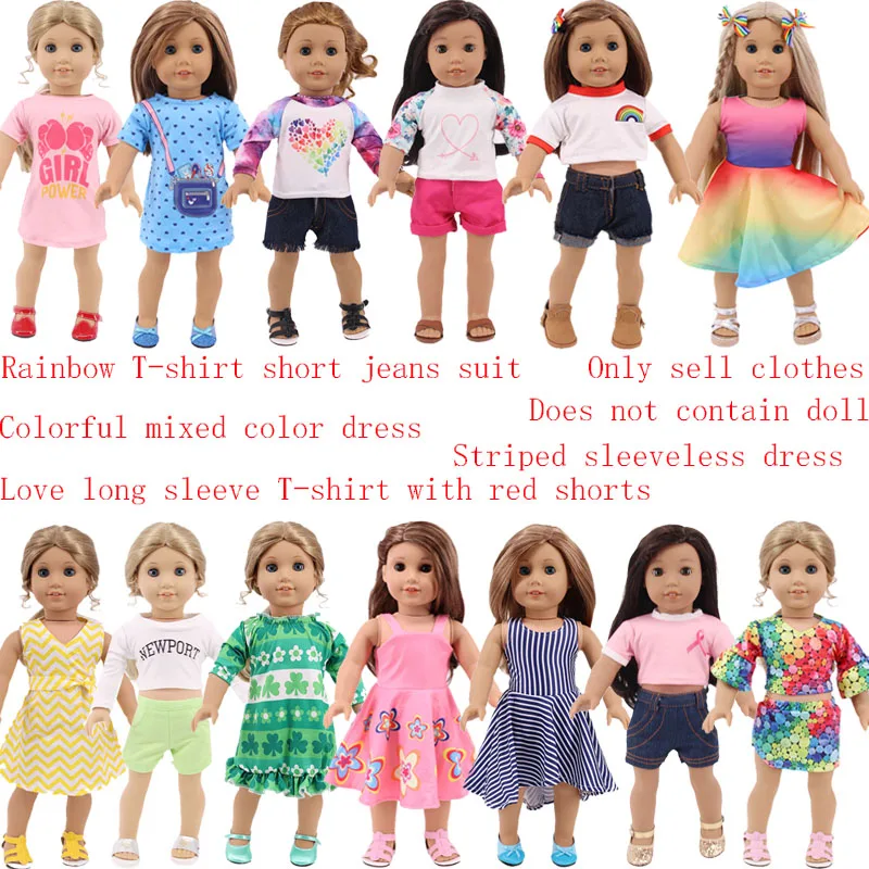 15 Styles Printed Dress T-Shirt Jeans Shorts Fit 18 Inch Girl And 43 Cm Reborn Baby Doll Clothes Accessories Our Generation | Игрушки и