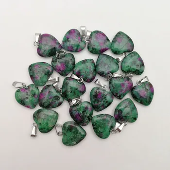 

Fashion natural epidote stone 15MM heart pendant Necklace for jewelry making Charm Earrings Accessories wholesale 36PCS