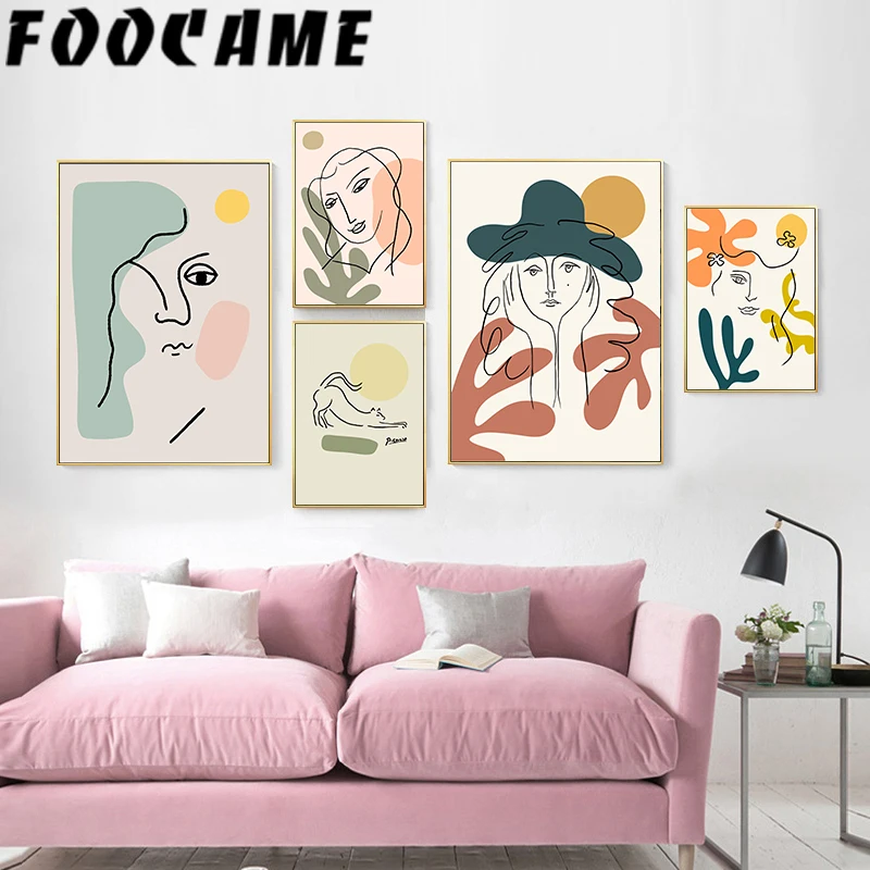 Geometry Line Drawing Canvas Painting Abstract Woman Wall Poster Home Room Decor 
