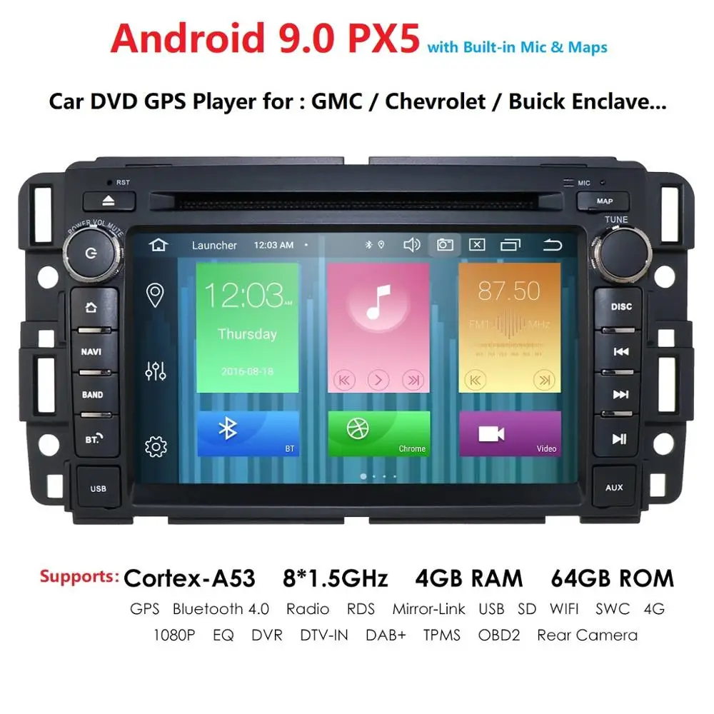 Android 9,0 PX5 2din автомобильное радио для машины DVD мультимедиа для GMC Sierra 1500 2500HD 3500HD автомобильный Радио DVD плеер с gps-навигатором стерео BT