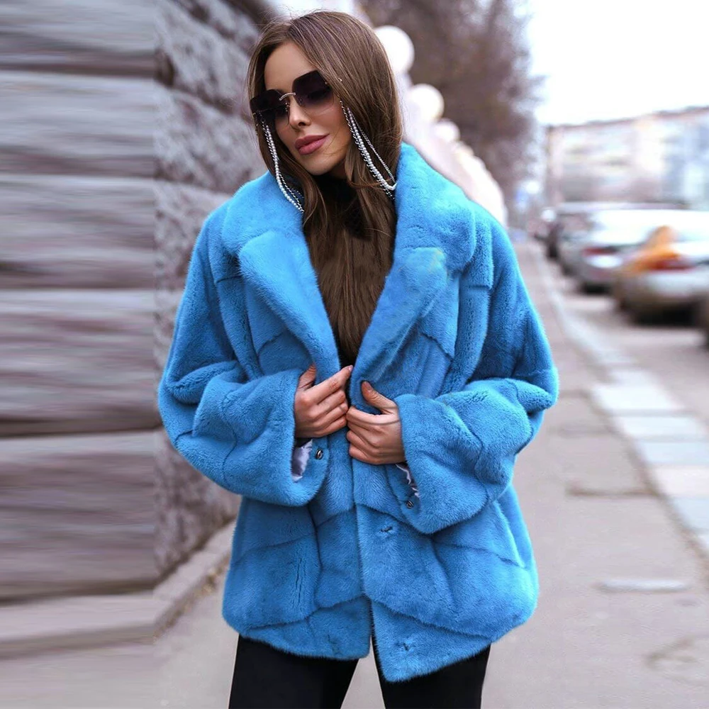 Women Mid-length Natural Mink Fur Jackets Winter 2022 New High Quality Woman Casual Full Pelt Mink Fur Coat Genuine Fur Overcoat