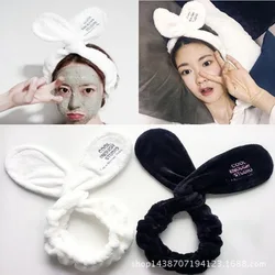 Embroidered Letters Makeup Headbands Ladies Bunny Ears Coral Fleece Stretch Hairbands Turbans For Women Girls Hair Accessories
