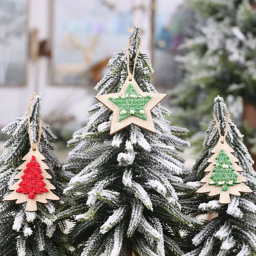 

Christmas Hanging Wooden Pendants Drop Ornaments Star Christmas Tree Kids Gift DIY Xmas Tree Decorations