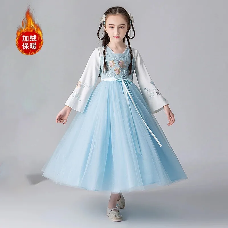 Осенне-зимний древний костюм, Китайская традиционная опера, детское платье династии Мин Тан Хан ханьфу, детское платье для народных танцев