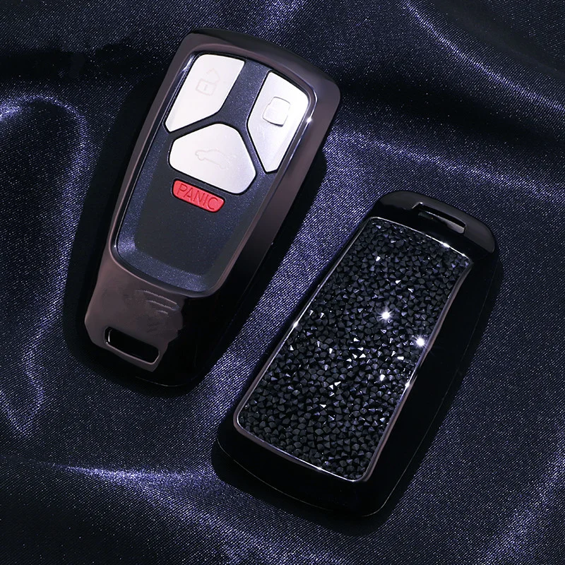 B-black key shell Чехол-брелок для ключей автомобиля со стразами для Audi A4 A4L 8S Allroad B9 Q5 Q7 TT TTS дистанционный брелок для ключей для девочек - Название цвета: B-black key shell