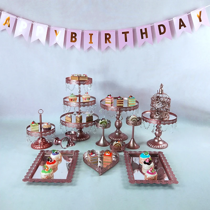 new 13pcs mirror gold Crystal Metal Cake Stand Set Cupcake Rack Dessert Display Holder Party Wedding Table Decorations - Цвет: picture color 13pcs