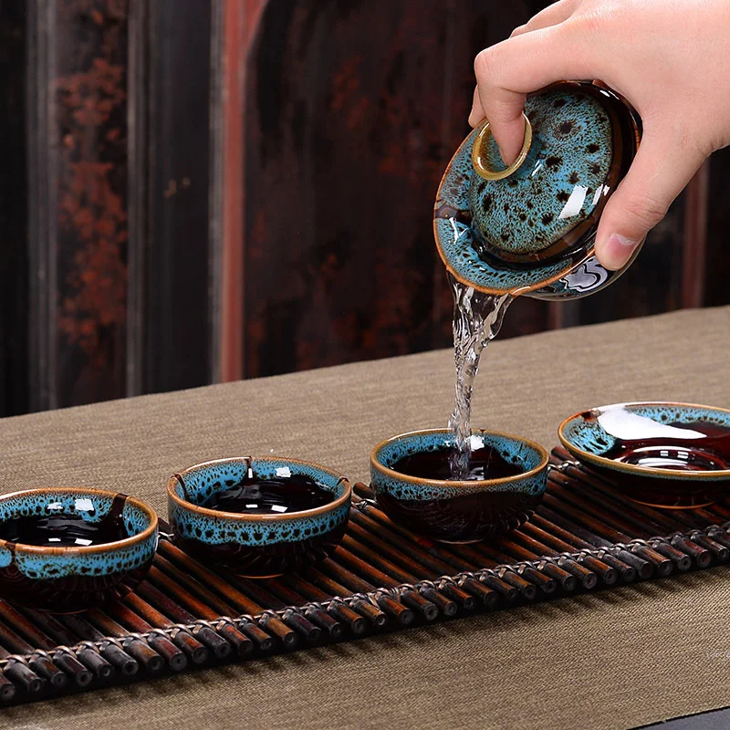 Multicolor Kiln Fambe Porcelain Tea Tureen Small Kung Fu Temmoku Glaze Ceramics Gaiwan Japanese Master Teacup Retro Tea Ceremony