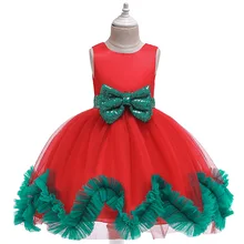 Красное платье принцессы для девочек; нарядное платье с бантом и блестками для маленьких девочек; рождественское вечернее платье принцессы