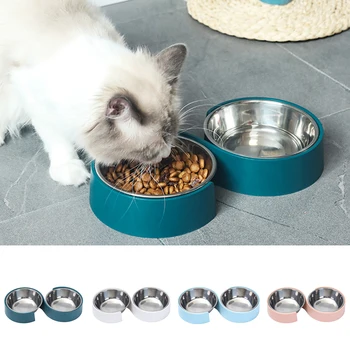 

S-shaped Pet Cat Double Bowl Dog Stainless Steel Food Dishes Puppy Minimalist Design Water Feeder Pet Feeding Drinking Supplies1