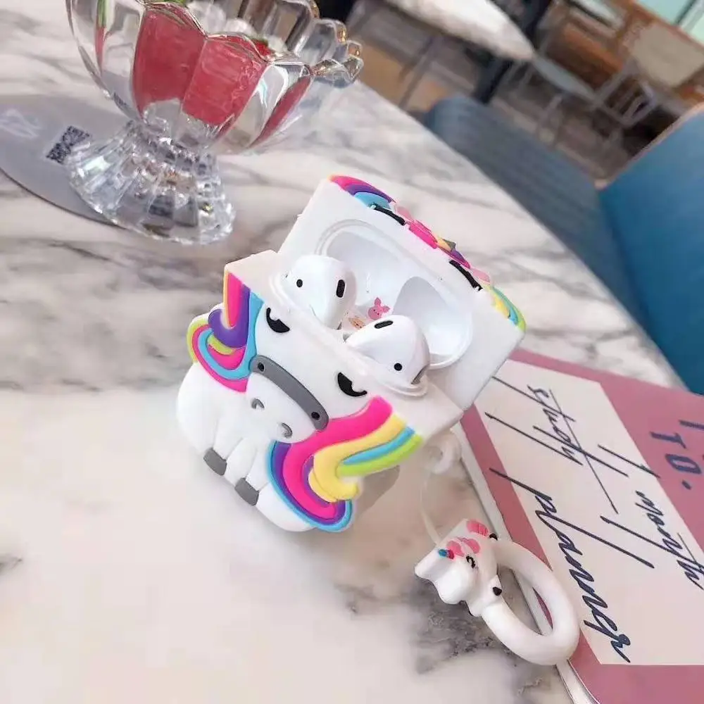 Для Apple AirPods чехол 3D милый мультфильм Радуга Лошадь Единорог беспроводной чехол для наушников оболочка для Airpods 2 Earpods аксессуары