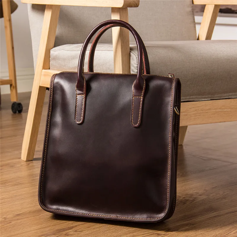 Bolso de mano de piel auténtica para hombre, bolsa de mensajero de cuero de  vaca natural, estilo Retro, vertical, sencillo, para documentos|Carteras| -  AliExpress