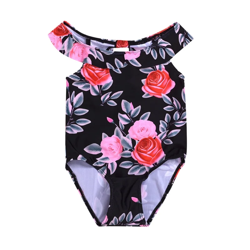 

Girls Swimwear Summer Floral Print Back Hollow Sleeveless Bodysuit Swimsuit For Kids 1-5Y
