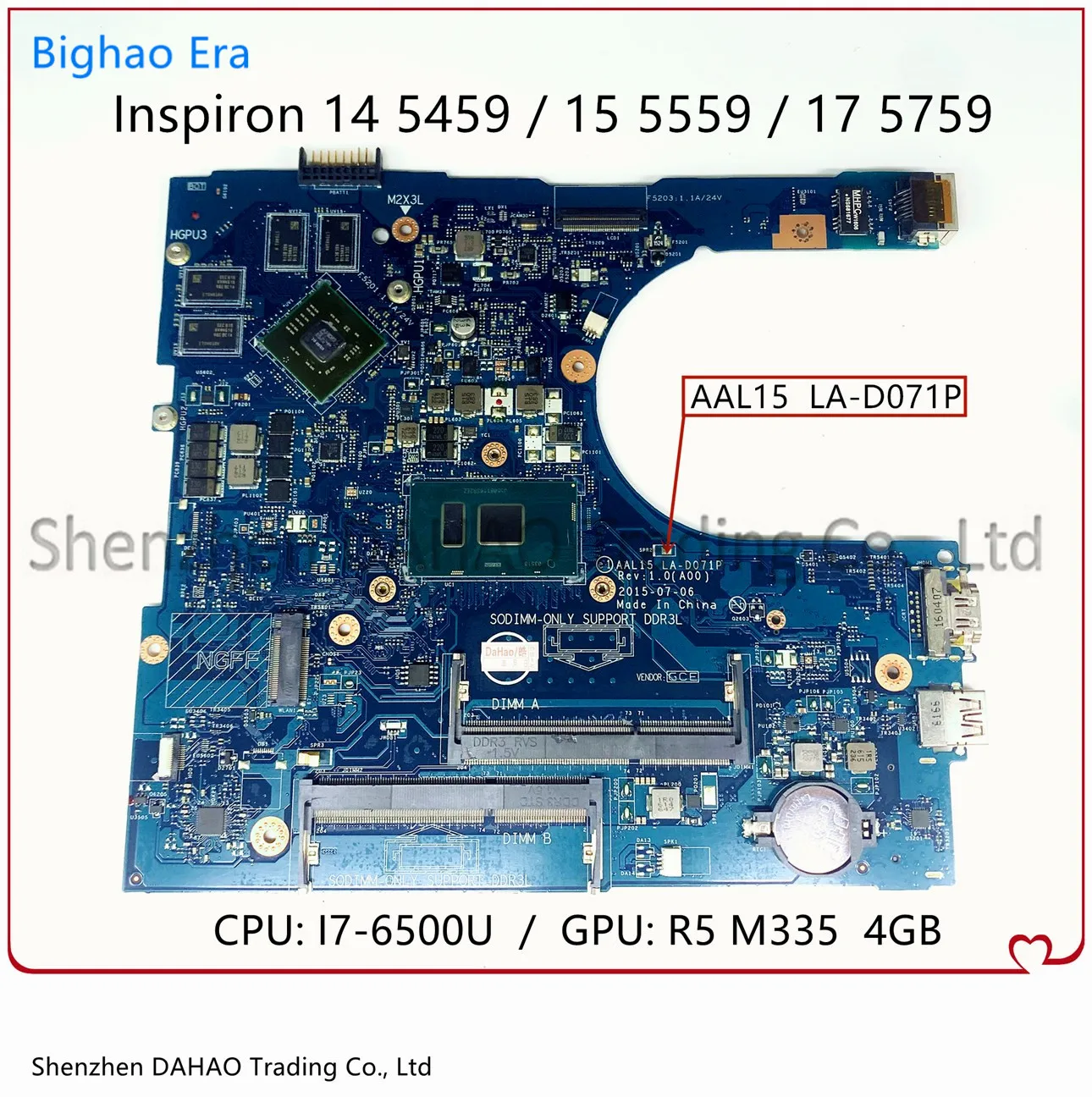 Материнская плата для ноутбука DELL Inspiron 5459 15 5559 17 5759 W/ I7-6500U R5 M335 4GB-GPU | Компьютеры и