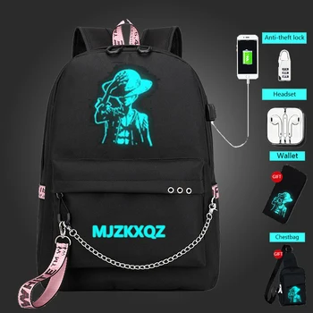 

Music Boy Style Backpack USB Bag travel School Luminous Book Bag USB Fashion teenager Casual Laptop Zipper bag Glow in the dark