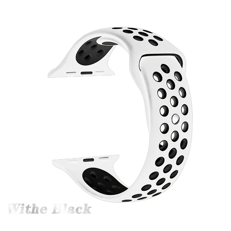 white black Дышащий спортивный ремешок для наручных часов для Apple watch5 4 44/40 мм Nike кремниевый браслет для наручных часов iwatch, версия 1, 2, 3, ремешок 42/38 мм браслет - Цвет ремешка: white black