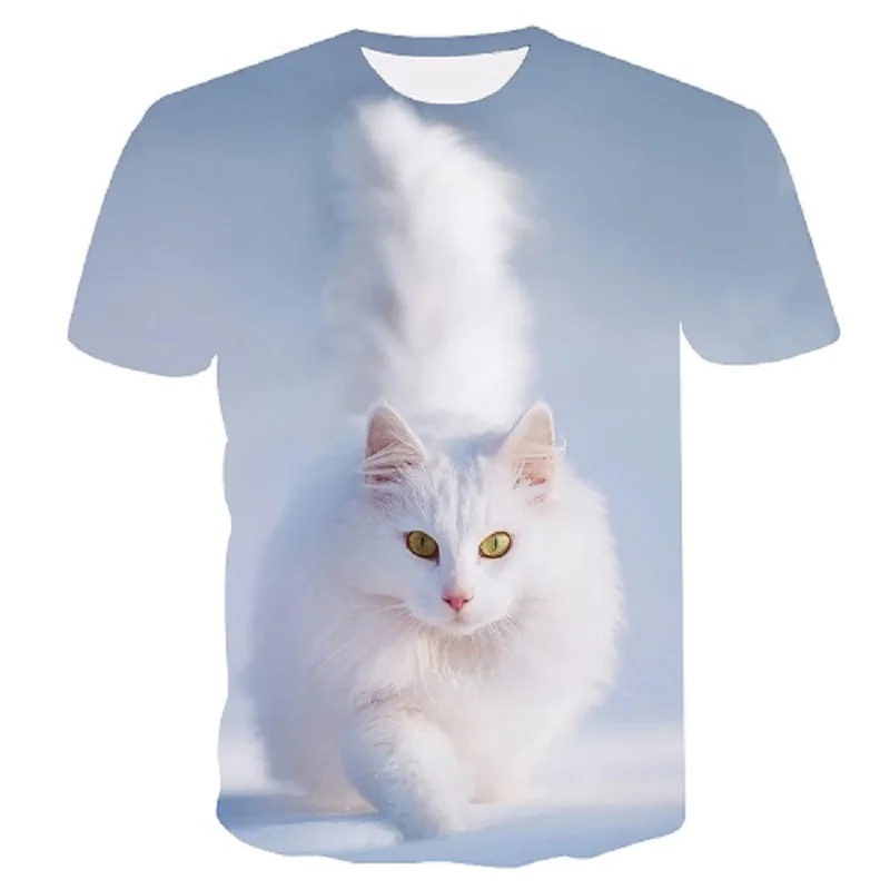 

Women's T-Shirt White Cat Print T-Shirt Casual Funny T-Shirt Lady Girl Top T-Shirt Fashion Harajuku Drops Plus Size M-5XL