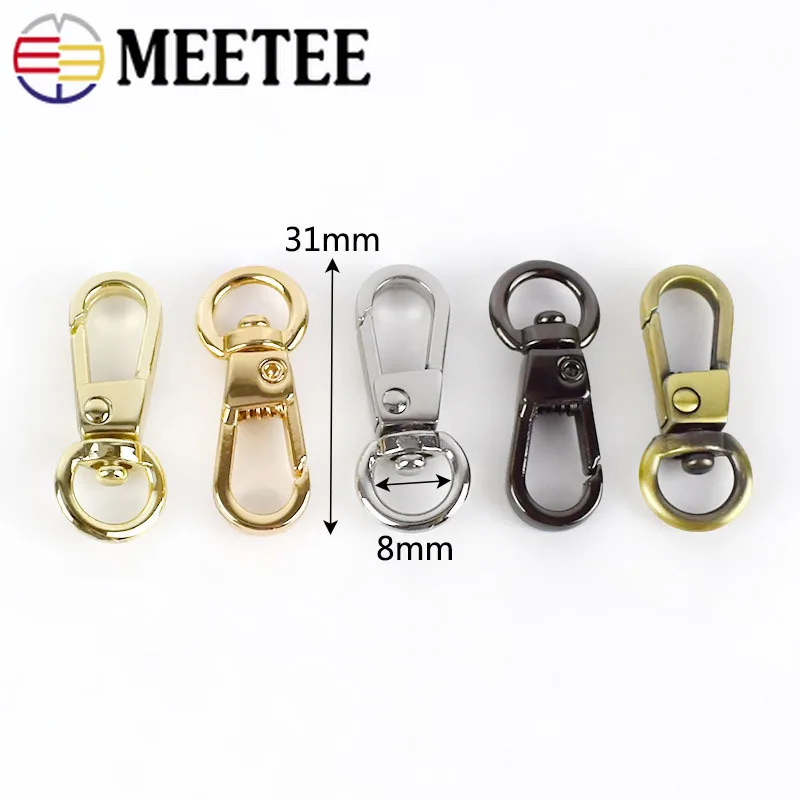 Meetee 20 шт. 8*31 мм металлический брелок пряжка для ключей аксессуары для сумок зажим Пряжка DIY ремень защелкивающийся крючок кожа Ремесло Украшение