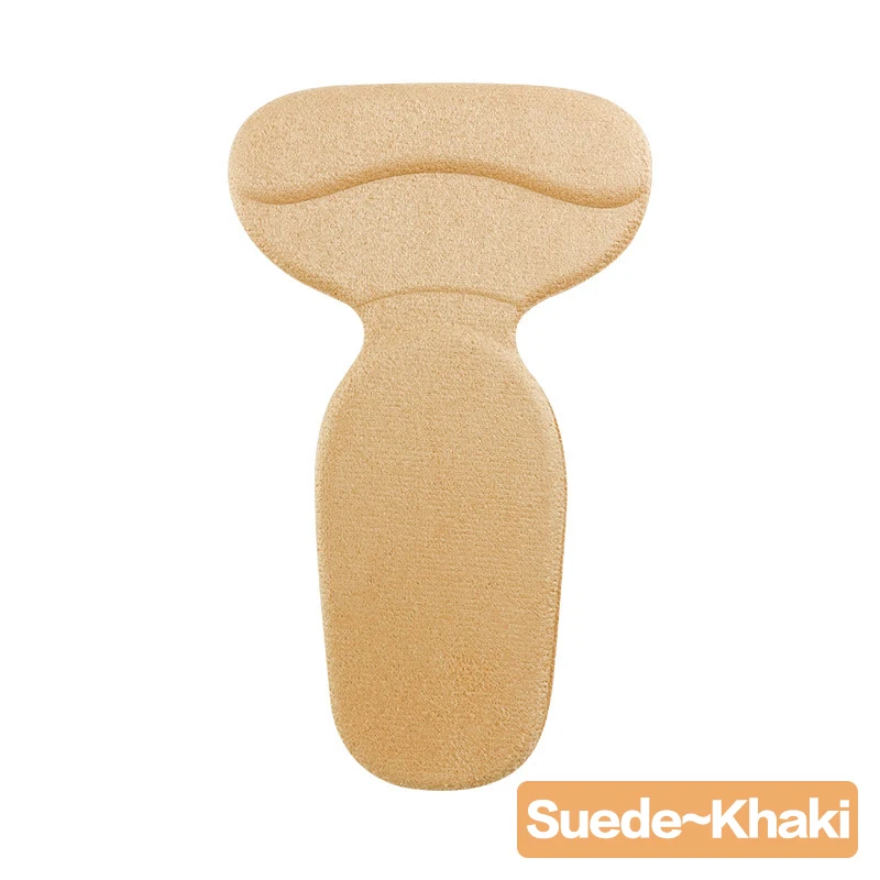 Suede-Khaki 1 пара гель Уход за ногами ортопедическая стелька Т-образный силиконовый слой против скольжения Подушка пятки протектор туфли с вкладышем стельки - Цвет: Suede-Khaki