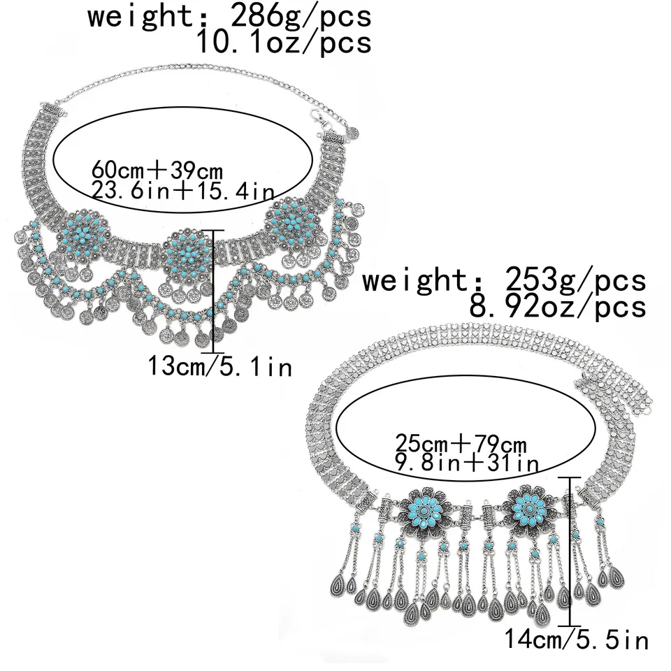 Ceinture arménienne turquoise à maillons en armure plaqué argent - Un grand marché