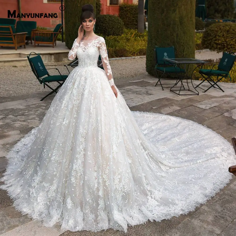 MANYUNFANG свадебное платье с длинным рукавом внизу кружева vestidos de boda кружева suknie slubne Бохо роскошное свадебное платье с рукавами