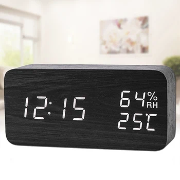 

Modern Led Alarm Clock Temperature Humidity Electronic Desktop Digital Table Clocks USB/AAA Powered LED Wooden Alarm Clock