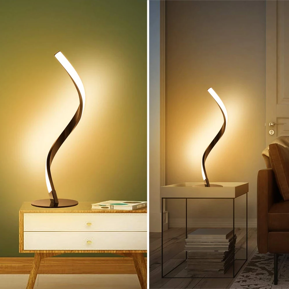 Spiral LED Table Lamp Curved Desk Lamp Modern Light Bedside Bedroom White   ☑ 