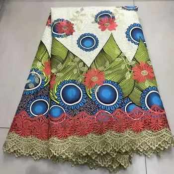 

6yards New Arrival African Embroidery Wax Lace Fabric High Quality Wax Prints Fabric With Guipure Cord Lace Ankara Fabric