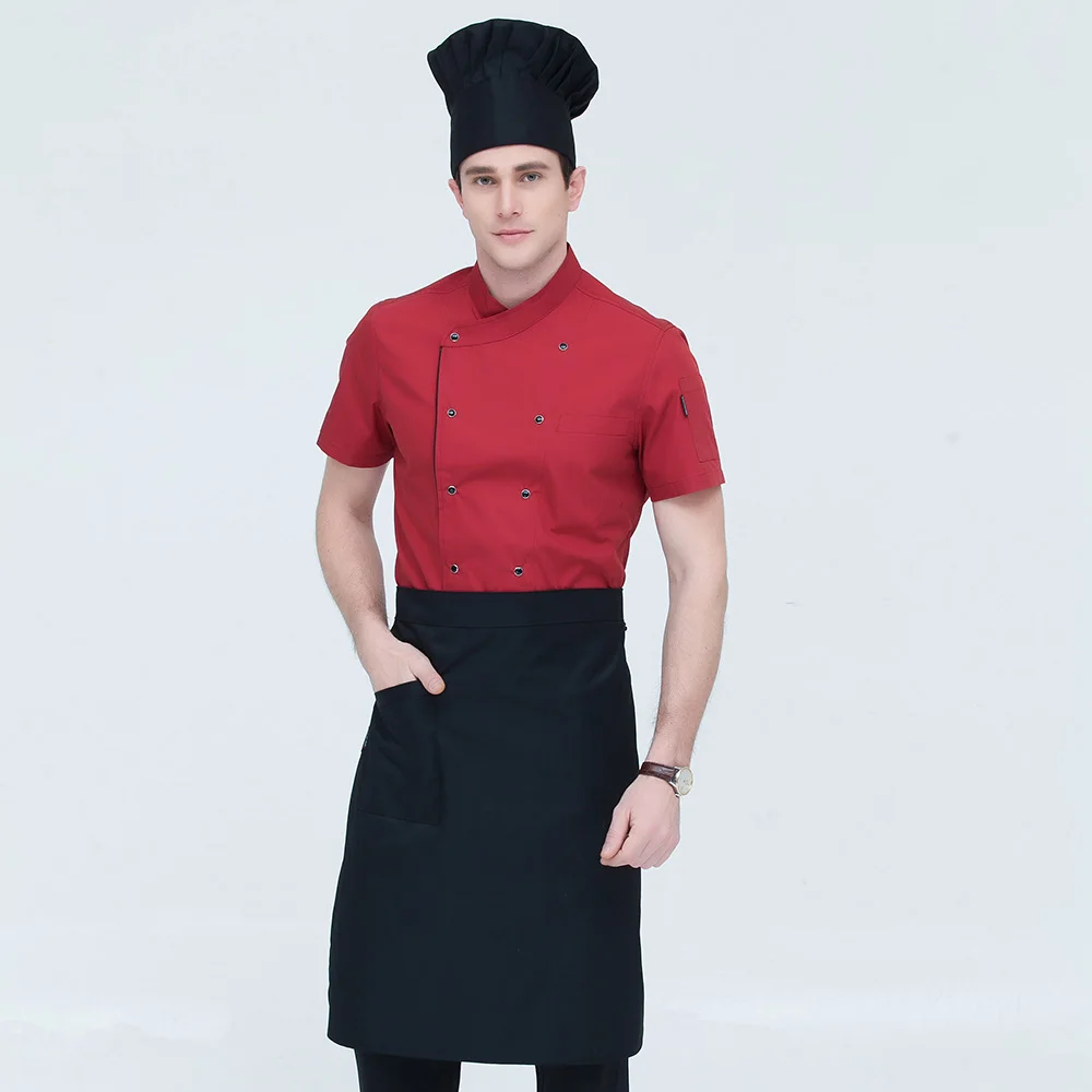 Рубашка для работы с короткими рукавами, для ресторана, Униформа, рубашки, для отеля, кухни, шеф-повара, двубортная, для обслуживания еды, рабочая одежда