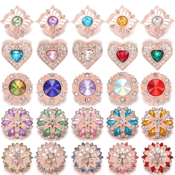 

6pcs/lot Rose Gold Newest Snap Jewelry Mixed 18mm Snap Button with Crystal Rhinestone Button for 18mm Snap Bracelet Bangles