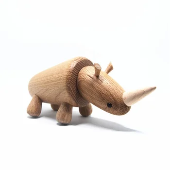 

Nordic Style Danmark Wooden Animal Figurines Wood Rhinoceros Figures Home Decoration Ornaments Crafts Boy Toys Holiday Gift
