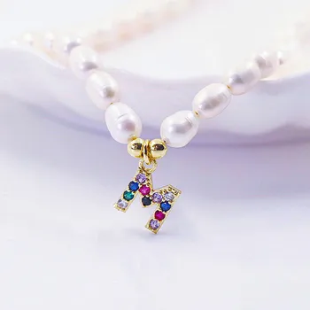 

Fashion Natural Freshwater Pearl Letter Choker Necklace/Bracelet Women Baroque Pearl Initial 26 Alphabet Name Pendant Jewelry