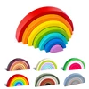3D Arch Bridge Rainbow Building Blocks Kids Wood Stacker Baby Toy Color Cognitive Children Montessori Educational Wooden Toys 1