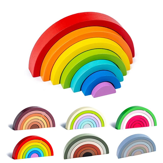 3D Arch Bridge Rainbow Building Blocks Kids Wood Stacker Baby Toy Color Cognitive Children Montessori Educational Wooden Toys 1