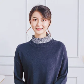 

1 Women Half Fake Collar Patchwork Striped Shirt Ruffle Detachable False Collar Choker Lapel Blouse Tops