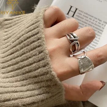 

XIYANIKE New Fashion 925 Sterling Silver Width Rings for Women Couples Personality Jewelry Creative Handmade Party Accessories