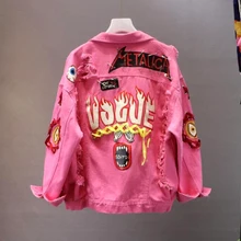 Красная/желтая джинсовая куртка, новая весенне-осенняя женская джинсовая куртка с принтом граффити, буквами, кружевом и бантом, джинсовое пальто для студентов