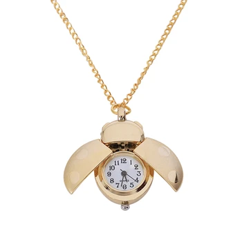 

Retro Seven-Star Ladybug Student Pocket Watch Child Watch Cartoon Hanging Clock Black Red Dot Double Open Necklace Fob Watches