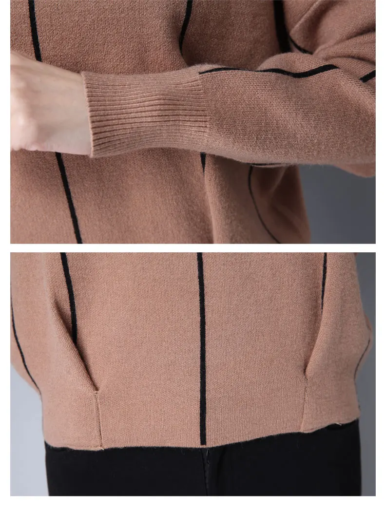 High quality comfortable casual sweater women Korean short O-neck pullover loose bat sleeve knit top fashion striped sweater