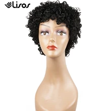 Peluca franja rizada corta Bohemia, cabello humano, peluca rizada española ajustada con flequillo