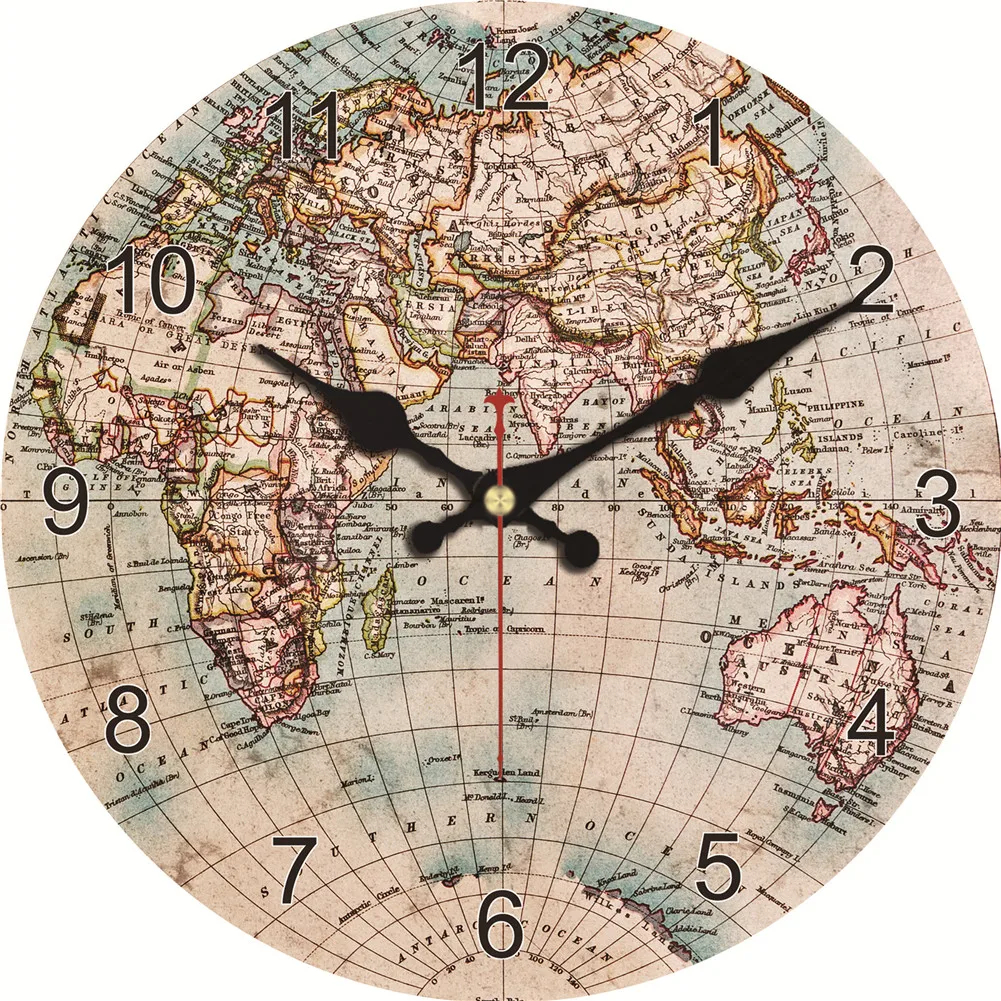 Vintage 16Inch World Map Round Wall Clock Silent Non Ticking Retro Arabic Numerals Design Home office school Art Decor | Дом и сад