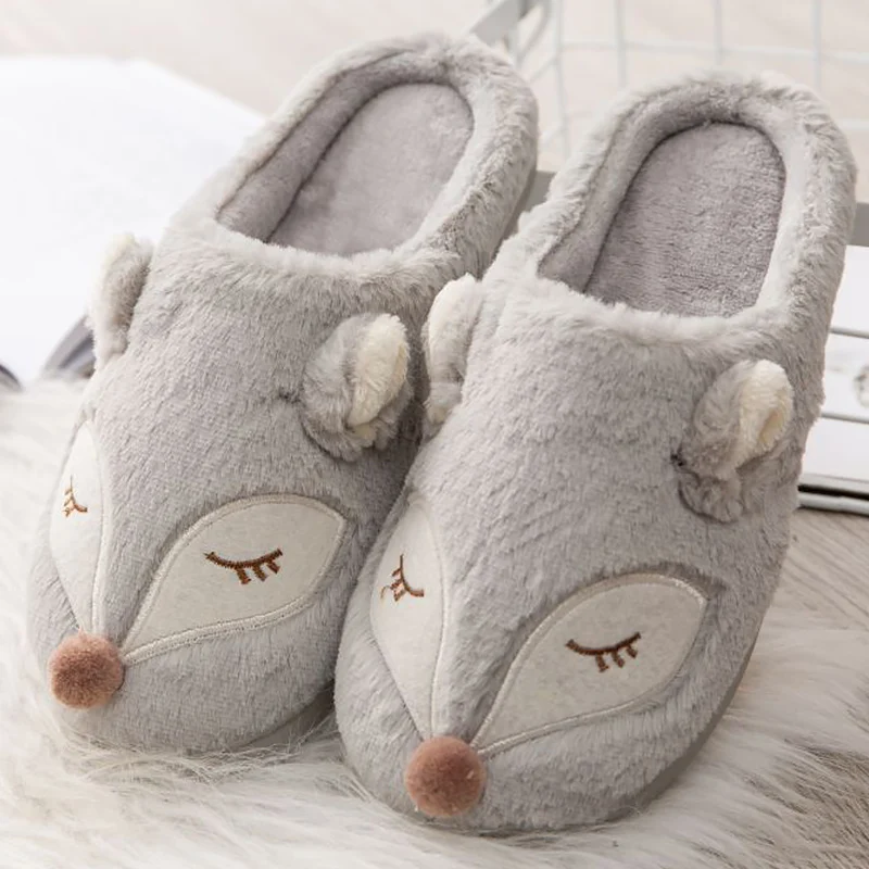 

Animal slippers for adults Women Winter slippers Warm Short Plush Non slip Cute slippers Fox House slipper