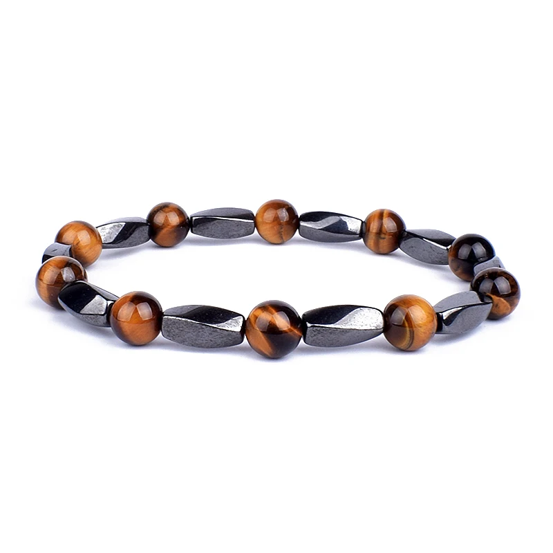 natural stone bracelet Double Hematite Tiger's Eye Bracelets Men Tiger Eye Hematite Charm Bracelets Women Natural Energy Stone Jewelry